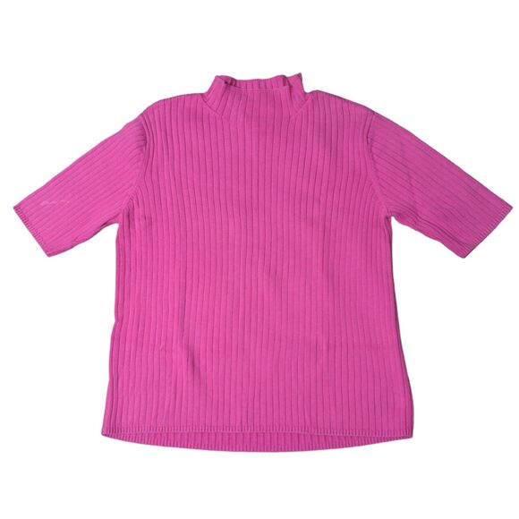 Vintage Talbots Women's Medium Pink Ribbed Knit Top Mock Neck Stretch - Picture 1 of 5